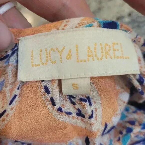 𝅺Lucy & Laurel Women's Blue/Orange/Cream Lace Tunic Blouse - Picture 5 of 10